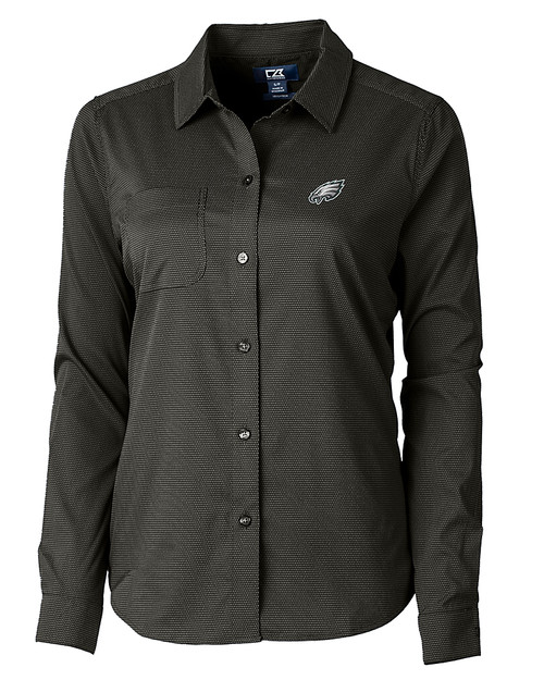Philadelphia Eagles Cutter & Buck Versatech Geo Dobby Stretch Womens Long Sleeve Dress Shirt Black Mannequin