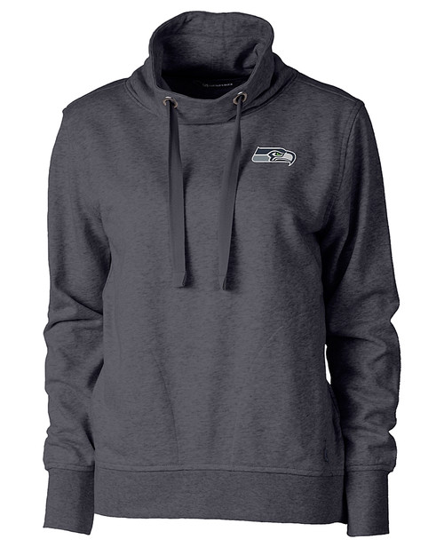 Seattle Seahawks Cutter & Buck Saturday Cotton Blend Womens Funnel Neck Sweatshirt Charcoal Heather Mannequin