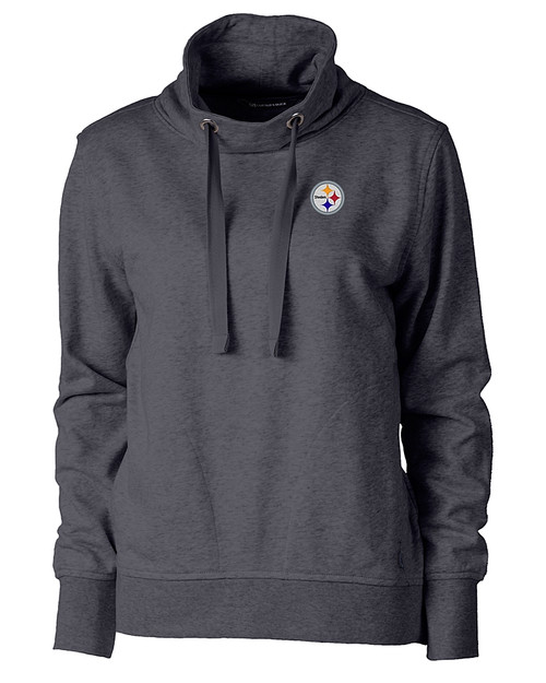 Pittsburgh Steelers Cutter & Buck Saturday Cotton Blend Womens Funnel Neck Sweatshirt Charcoal Heather Mannequin