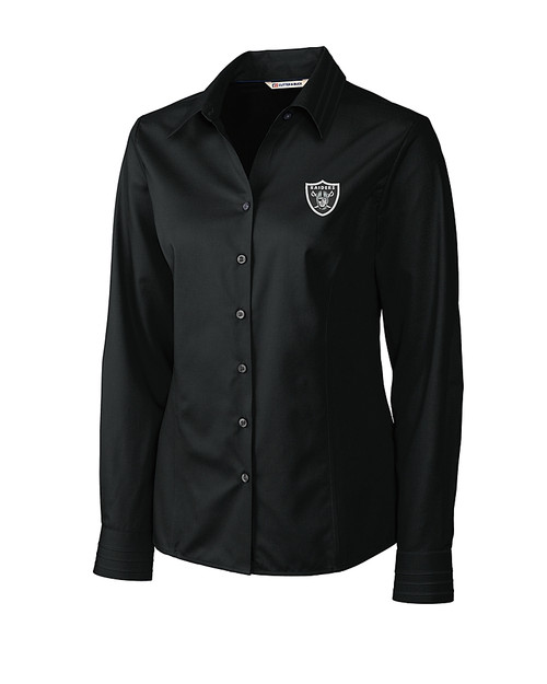 Las Vegas Raiders Cutter & Buck Epic Easy Care Fine Twill Womens Long Sleeve Dress Shirt BL_MANN_HG 