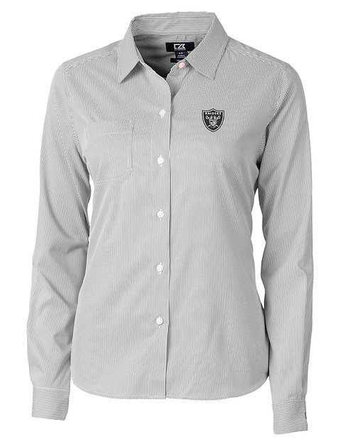 Las Vegas Raiders Cutter & Buck Versatech Pinstripe Stretch Womens Long Sleeve Dress Shirt BL_MANN_HG 