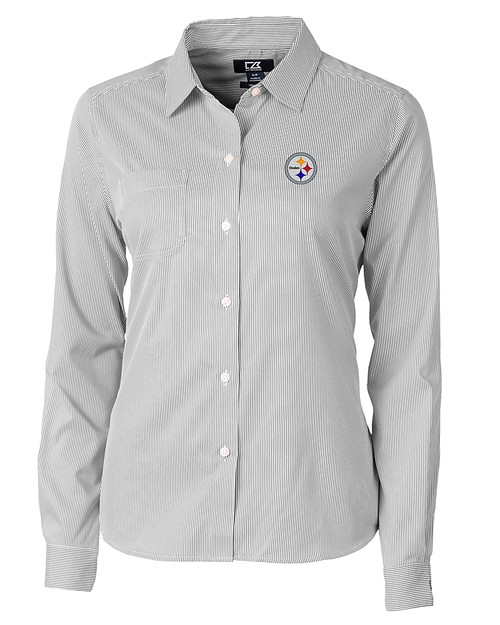 Pittsburgh Steelers Cutter & Buck Versatech Pinstripe Stretch Womens Long Sleeve Dress Shirt Black Mannequin