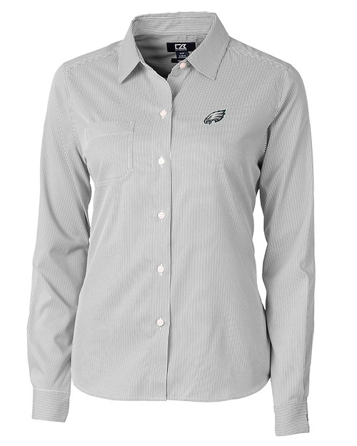 Philadelphia Eagles Cutter & Buck Versatech Pinstripe Stretch Womens Long Sleeve Dress Shirt Black Mannequin