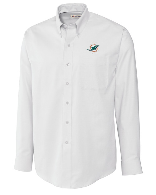 Miami Dolphins Cutter & Buck Epic Easy Care Nailshead Mens Big and Tall Long Sleeve Dress Shirt White Mannequin