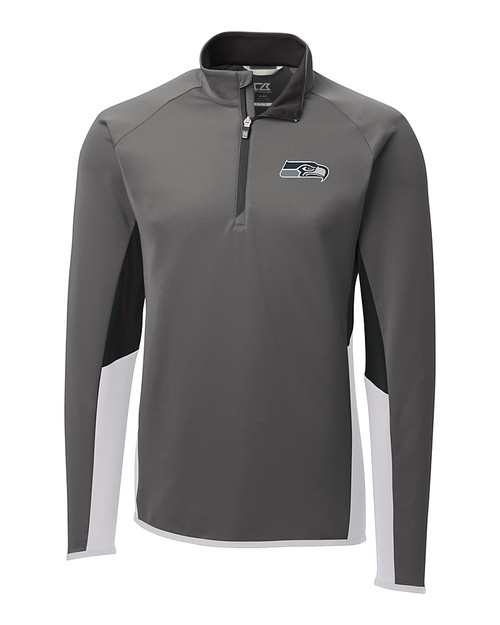 Seattle Seahawks Cutter & Buck Traverse Colorblock Stretch Quarter Zip Mens Pullover Elemental Grey Mannequin