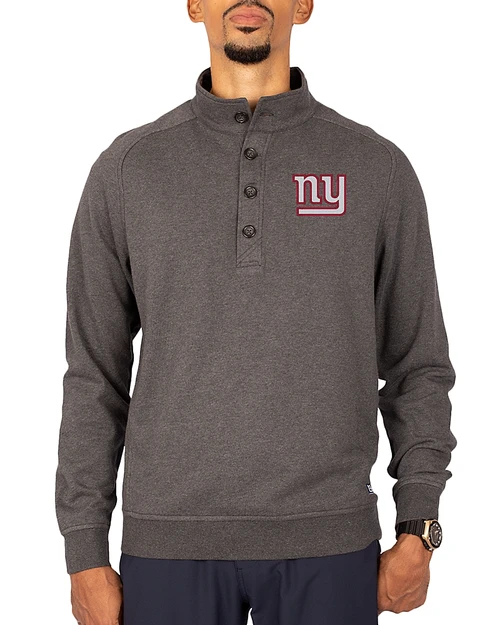 New York Giants Cutter & Buck Saturday Cotton Blend Mens Mock Pullover Sweatshirt Charcoal Heather Front