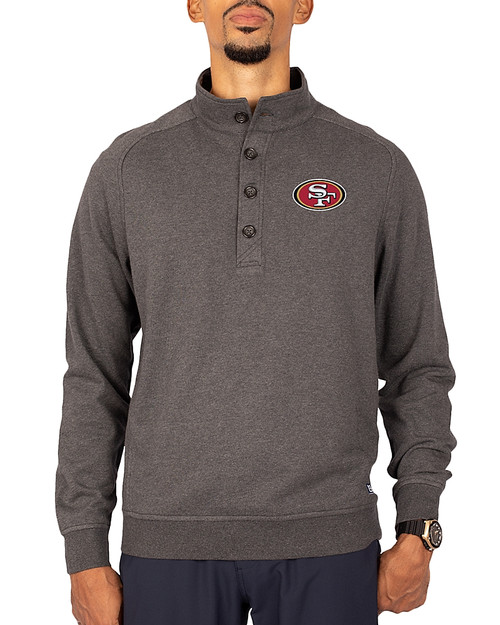 San Francisco 49ers Cutter & Buck Saturday Cotton Blend Mens Mock Pullover Sweatshirt Charcoal Heather Front