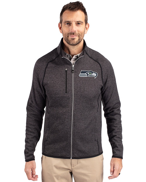 Seattle Seahawks Cutter & Buck Mainsail Sweater-Knit Mens Full Zip Jacket Charcoal Heather Front