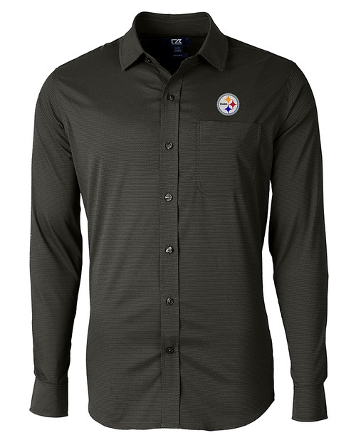 Pittsburgh Steelers Cutter & Buck Versatech Geo Dobby Stretch Mens Long Sleeve Dress Shirt Black Mannequin