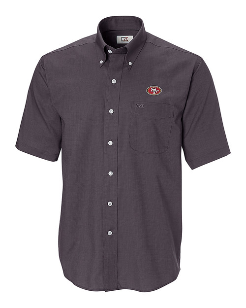 San Francisco 49ers Cutter & Buck Epic Easy Care Nailshead Mens Big and Tall Short Sleeve Dress Shirt Black Mannequin