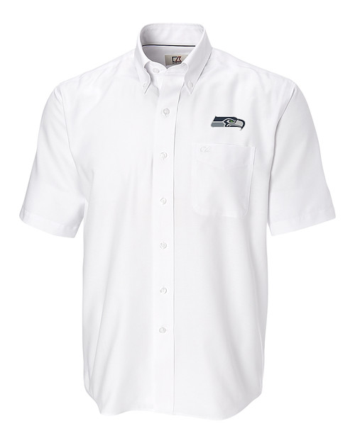Seattle Seahawks Cutter & Buck Epic Easy Care Nailshead Mens Big and Tall Short Sleeve Dress Shirt White Mannequin