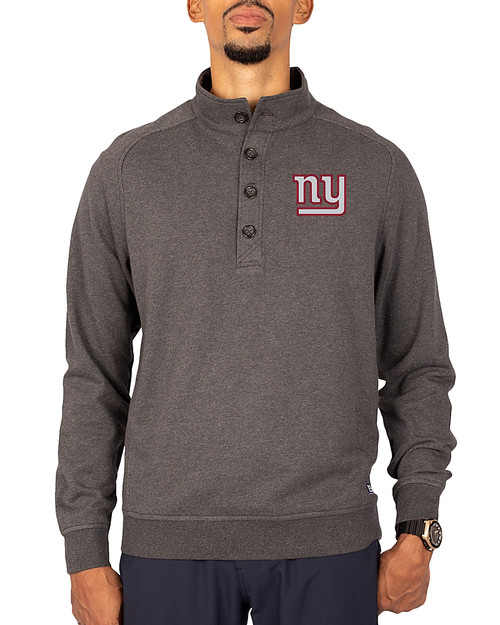 New York Giants Cutter & Buck Saturday Cotton Blend Mens Big and Tall  Mock Pullover Sweatshirt Charcoal Heather Front