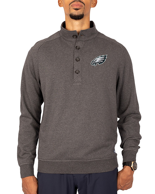 Philadelphia Eagles Cutter & Buck Saturday Cotton Blend Mens Big and Tall  Mock Pullover Sweatshirt Charcoal Heather Front