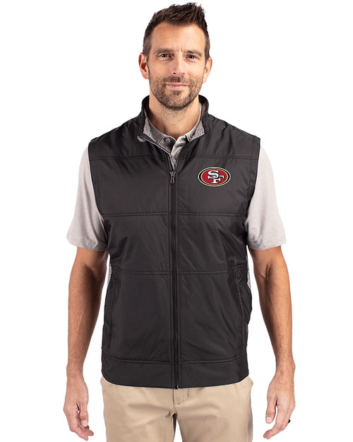 San Francisco 49ers Cutter & Buck Stealth Hybrid Quilted Mens Big and Tall Windbreaker Vest Black Front
