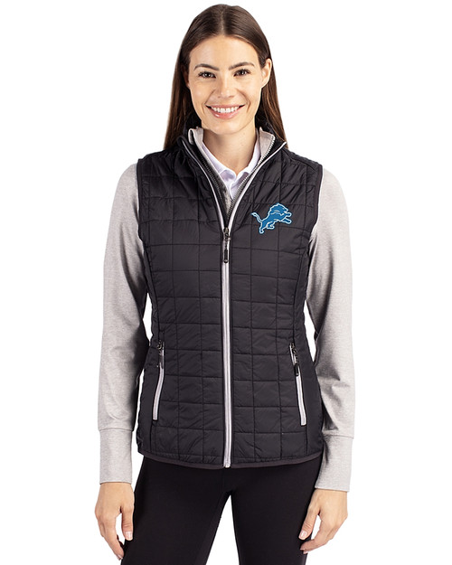 Detroit Lions Cutter & Buck Rainier PrimaLoft® Womens Eco Insulated Full Zip Puffer Vest Black Front