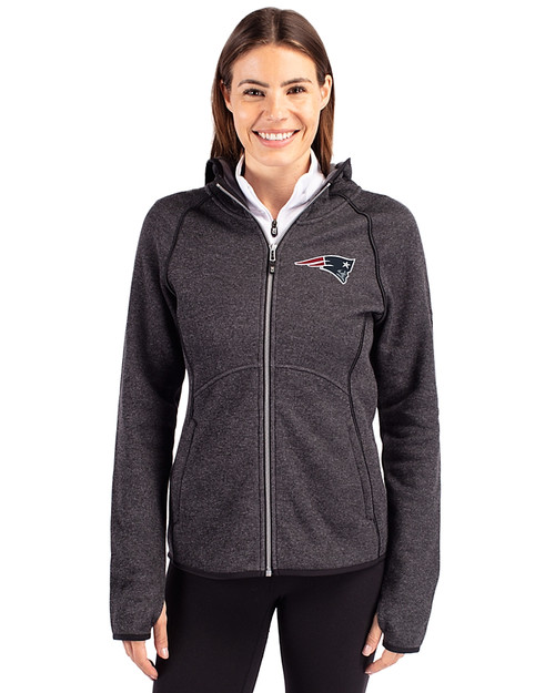 New England Patriots Cutter & Buck Mainsail Full Zip Hooded Womens Jacket Charcoal Heather Front