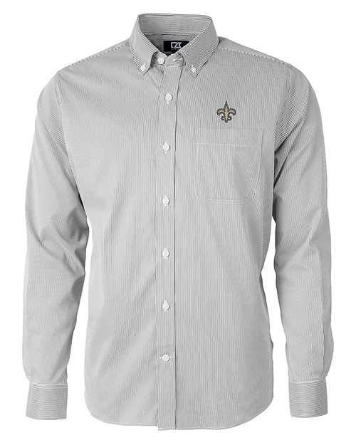 New Orleans Saints Cutter & Buck Versatech Pinstripe Stretch Mens Long Sleeve Dress Shirt Black Mannequin