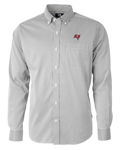 Tampa Bay Buccaneers Cutter & Buck Versatech Pinstripe Stretch Mens Long Sleeve Dress Shirt Black Mannequin