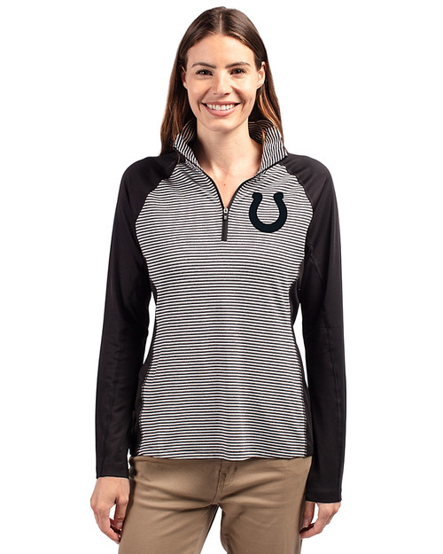 Indianapolis Colts Cutter & Buck Forge Tonal Stripe Stretch Half Zip Womens Top Black Front