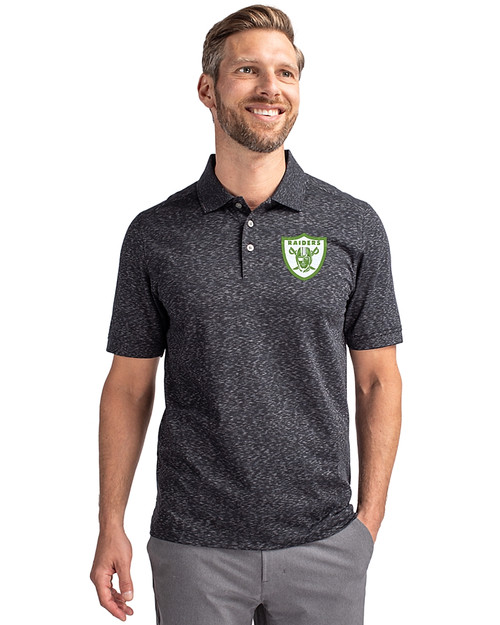 Las Vegas Raiders Cutter & Buck Advantage Tri-Blend Space Dye Mens Big and Tall Polo Dark Black Front