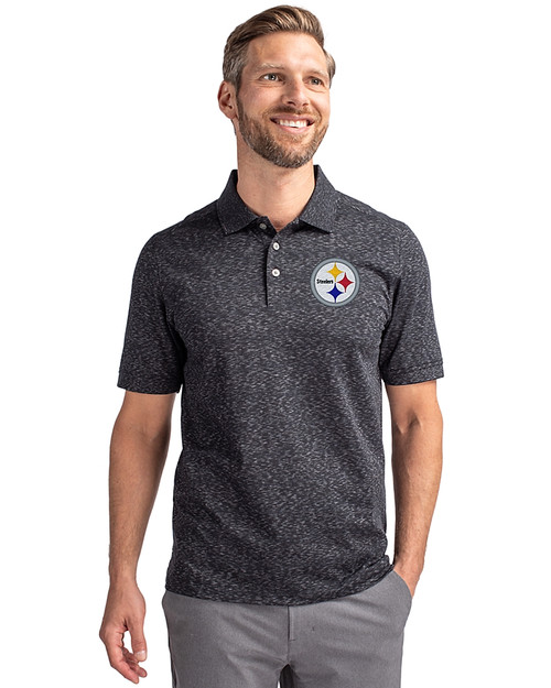 Pittsburgh Steelers Cutter & Buck Advantage Tri-Blend Space Dye Mens Big and Tall Polo Dark Black Front