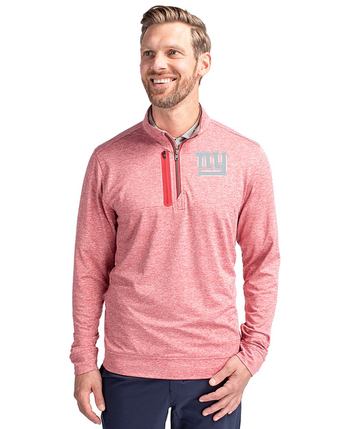 New York Giants Cutter & Buck Stealth Heathered Quarter Zip Mens Pullover Cardinal Red Front