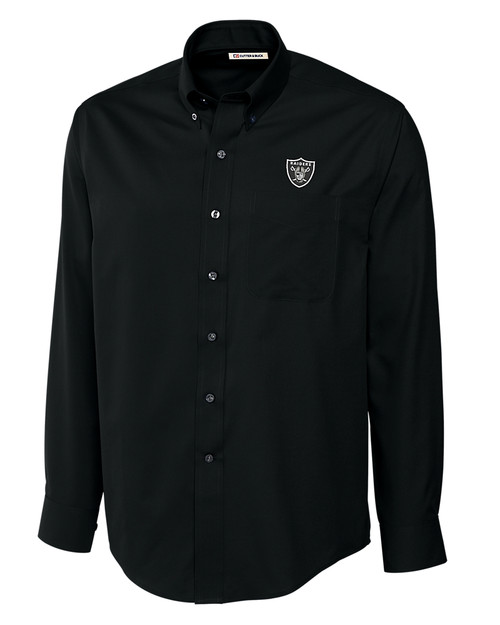 Las Vegas Raiders Cutter & Buck Epic Easy Care Fine Twill Mens Long Sleeve Dress Shirt Black Mannequin