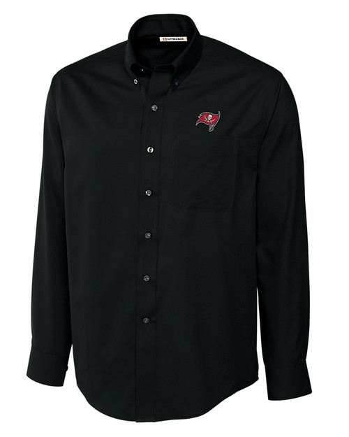 Tampa Bay Buccaneers Cutter & Buck Epic Easy Care Fine Twill Mens Long Sleeve Dress Shirt Black Mannequin