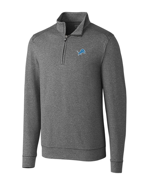 Detroit Lions Cutter & Buck Shoreline Heathered Quarter Zip Mens Big and Tall Pullover Charcoal Heather Mannequin