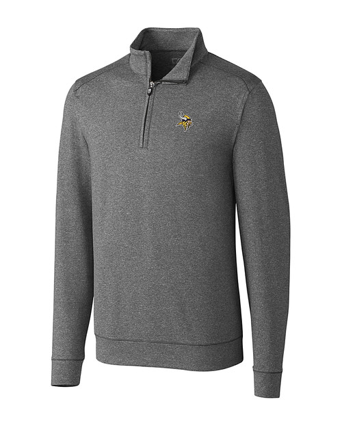 Minnesota Vikings Cutter & Buck Shoreline Heathered Quarter Zip Mens Big and Tall Pullover Charcoal Heather Mannequin