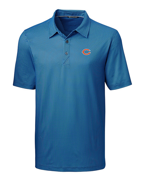 Chicago Bears Cutter & Buck Pike Mini Pennant Print Stretch Mens Big and Tall Polo Liberty Navy Mannequin