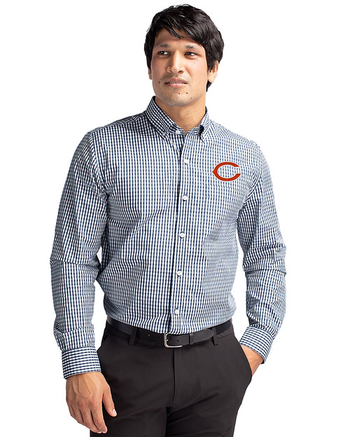Chicago Bears Cutter & Buck Easy Care Stretch Gingham Mens Big and Tall Long Sleeve Dress Shirt Liberty Navy Front