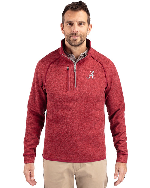 Alabama Crimson Tide Cutter & Buck Mainsail Sweater-Knit Mens Half Zip Pullover Jacket Cardinal Red Heather Front