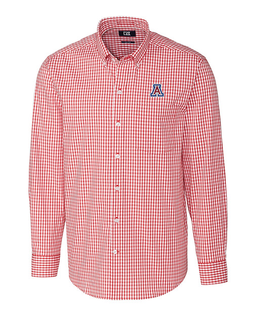 Arizona Wildcats Cutter & Buck Easy Care Stretch Gingham Mens Long Sleeve Dress Shirt Cardinal Red Mannequin