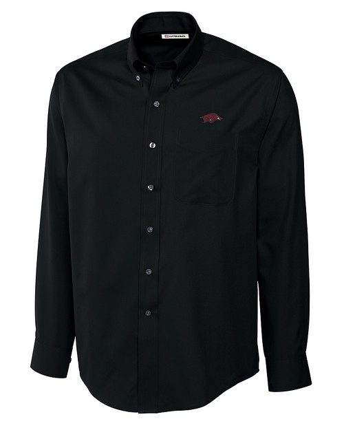 Arkansas Razorbacks Cutter & Buck Epic Easy Care Fine Twill Mens Big and Tall Dress Shirt Black Mannequin