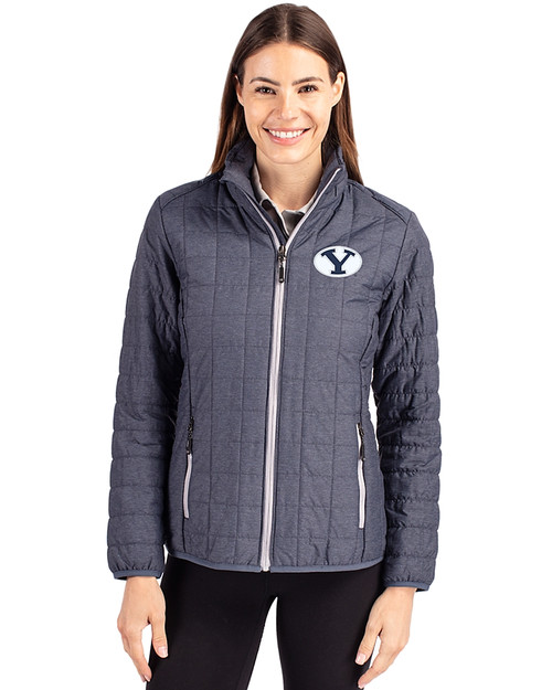 Brigham Young Cougars Cutter & Buck Rainier PrimaLoft®  Womens Eco Insulated Full Zip Puffer Jacket Anthracite Melange Front