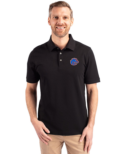 Boise State Broncos Cutter & Buck Advantage Eco Tri-Blend Pique Mens Big and Tall Polo Black Front