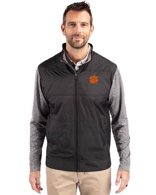 Clemson Tigers Cutter & Buck Stealth Hybrid Quilted Mens Full Zip Windbreaker Jacket Black Front