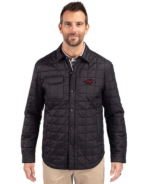 Arkansas Razorbacks Cutter & Buck Rainier PrimaLoft® Mens Eco Insulated Quilted Shirt Jacket Black Front