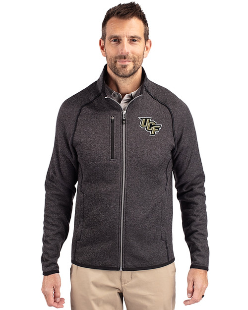 UCF Knights Cutter & Buck Mainsail Sweater-Knit Mens Full Zip Jacket Charcoal Heather Front