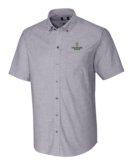 Colorado State Rams Cutter & Buck Stretch Oxford Mens Short Sleeve Dress Shirt Charcoal Mannequin