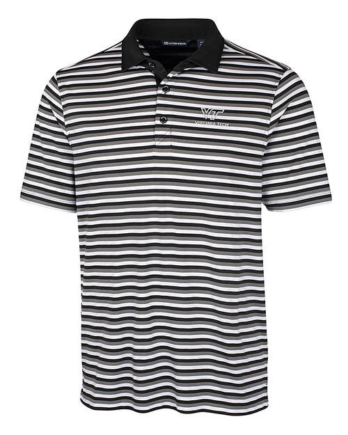 Virginia Tech Hokies Cutter & Buck Mens Forge Polo Multi Stripe Black Mannequin