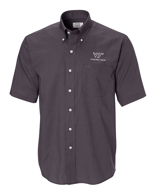 Virginia Tech Hokies Cutter & Buck Epic Easy Care Nailshead Mens Short Sleeve Dress Shirt Black Mannequin
