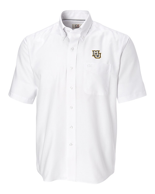 Marquette Golden Eagles Cutter & Buck Epic Easy Care Nailshead Mens Big and Tall Short Sleeve Dress Shirt White Mannequin
