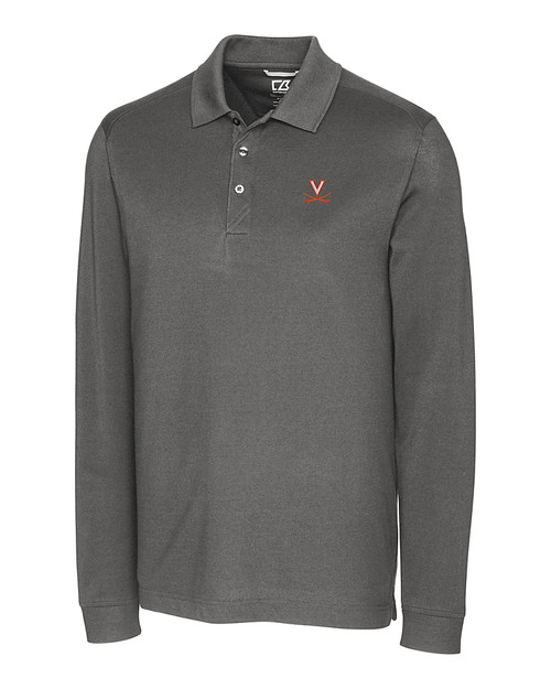 Virginia Cavaliers Cutter & Buck Advantage Eco Tri-Blend Pique Mens Big and Tall Long Sleeve Polo EG_MANN_HG 