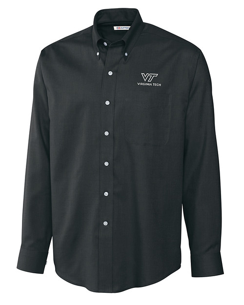 Virginia Tech Hokies Cutter & Buck Epic Easy Care Nailshead Mens Big and Tall Long Sleeve Dress Shirt Black Mannequin