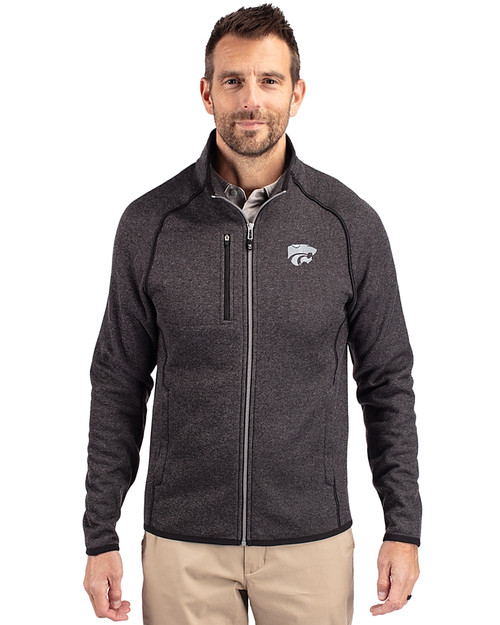 Kansas State Wildcats Cutter & Buck Mainsail Sweater-Knit Mens Big and Tall Full Zip Jacket Charcoal Heather Front
