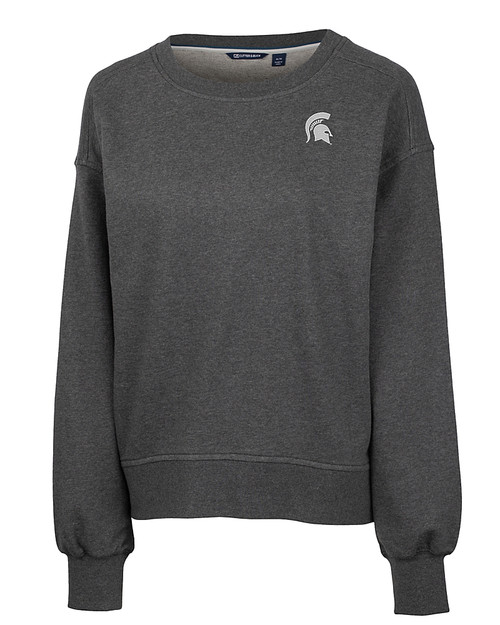 Michigan State Spartans Cutter & Buck Saturday Cotton Blend Womens Crew Neck Sweatshirt Charcoal Heather Mannequin
