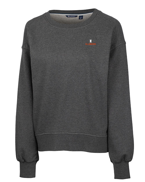 Illinois Fighting Illini Cutter & Buck Saturday Cotton Blend Womens Crew Neck Sweatshirt Charcoal Heather Mannequin
