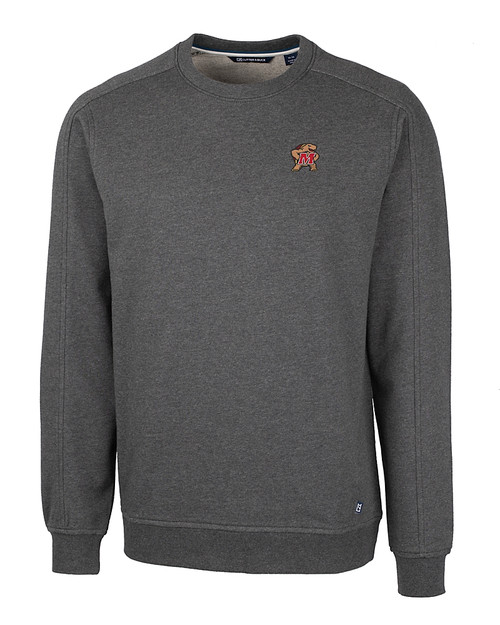 Maryland Terrapins Cutter & Buck Saturday Cotton Blend Mens Crew Neck Sweatshirt Charcoal Heather Mannequin